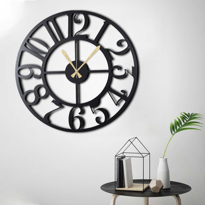Wallity Reloj de Pared Decorativo Circle XL, Metal Negro 70x70 cm, Elegante y Moderno